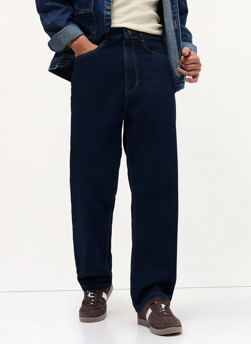 Urbano Fashion  Urbano Fashion Men's Dark Blue Loose Baggy Fit Washed Denim Jeans Non-Stretchable for Men | Best Price UAE